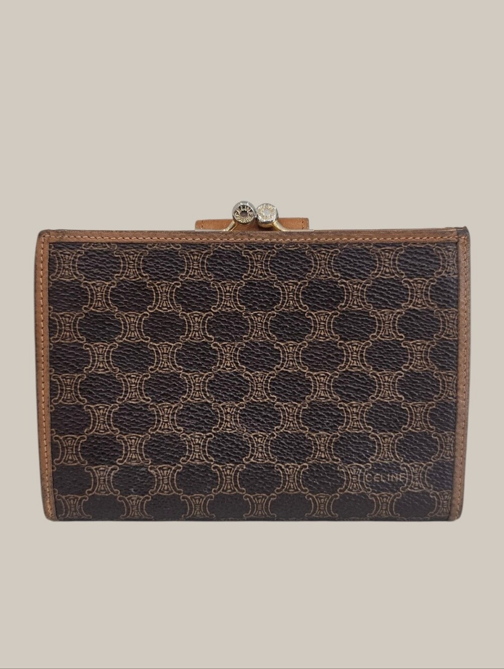 CELINE Brown Triomphe Canvas Leather Wallet - Picture 2 of 16